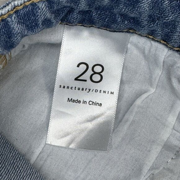 SANCTUARY Light Blue High Rise Front Slit Midi Denim Jean Skirt Raw Hem Size 28 - Picture 11 of 12